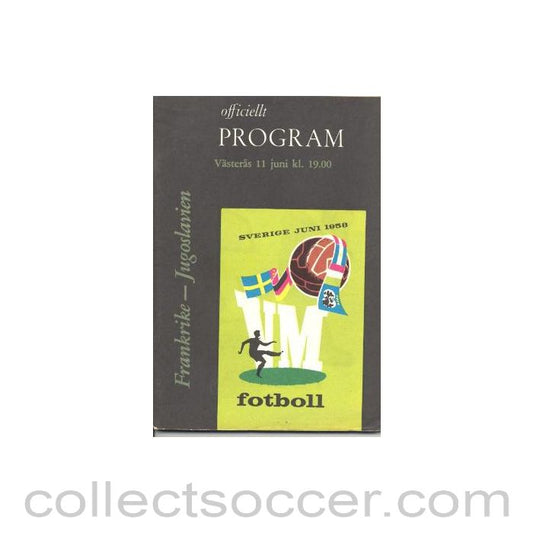 1958 World Cup Programme France v Yugoslavia 11/06/1958