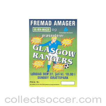 1996 - Fremad Amager v Glasgow Rangers official programme 27/07/1996