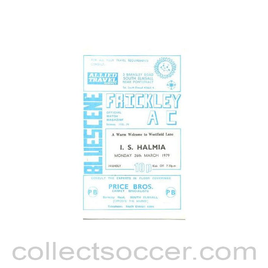 1979 - Frickley Athletic v Halmia Sweden official programme 26/03/1979 Friendly