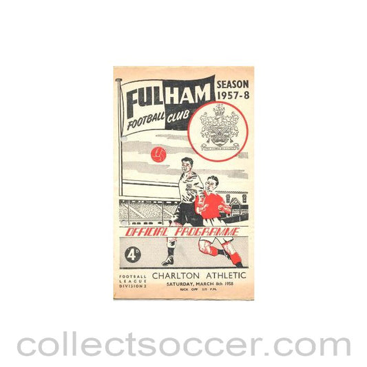 1958 - Fulham v Charlton Athletic official programme 08/03/1958 Football League