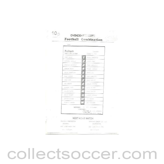 1991 - Fulham v Chelsea official teamsheet 13/03/1991 Reserves