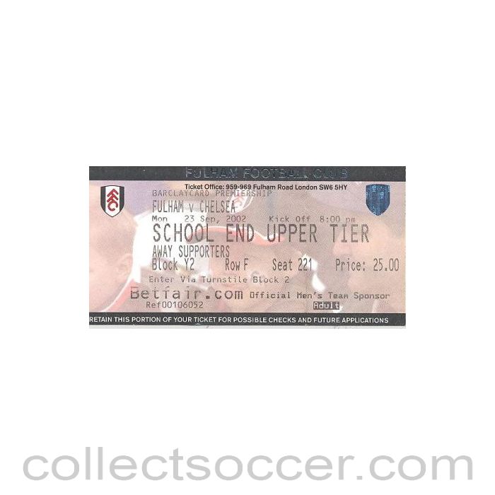 2002 - Fulham v Chelsea ticket 23/09/2002