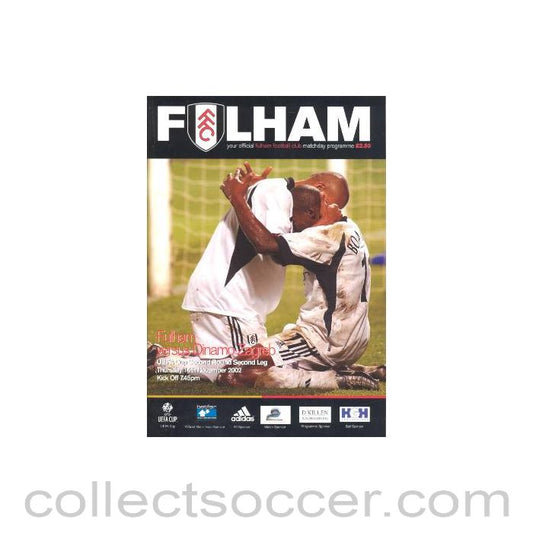 2002 - Fulham v Dynamo Zagreb official programme 14/11/2002 UEFA Cup