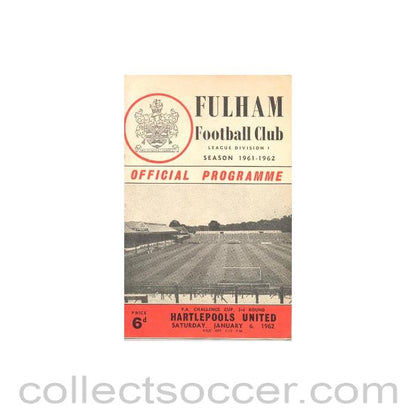 1962 - Fulham v Hartlepools United official programme 06/01/1962