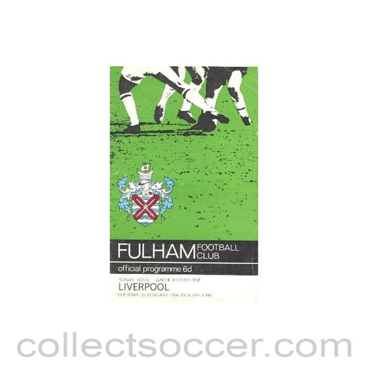1966 - Fulham v Liverpool official programme 26/02/1966