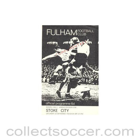 1964 - Fulham v Stoke City official programme 26/09/1964 Football League