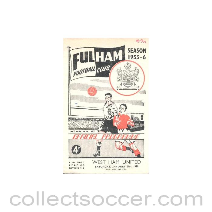 1956 - Fulham v West Ham United official programme 21/01/1956