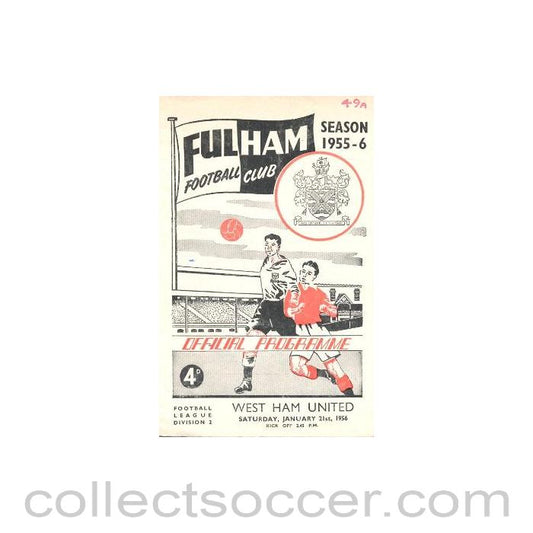 1956 - Fulham v West Ham United official programme 21/01/1956