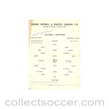 1955 - Fulham v Watford official programme 05/05/1955 Reserves