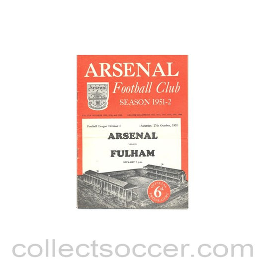 1951 - Arsenal v Fulham official programme 27/10/1951