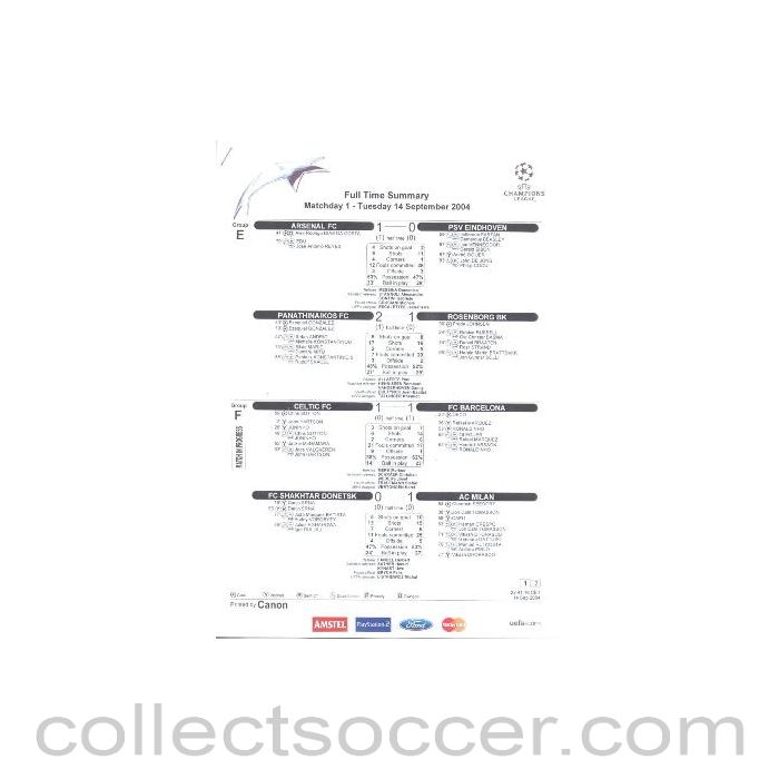 2005 - Arsenal v Chelsea official teamsheet 14/03/2005