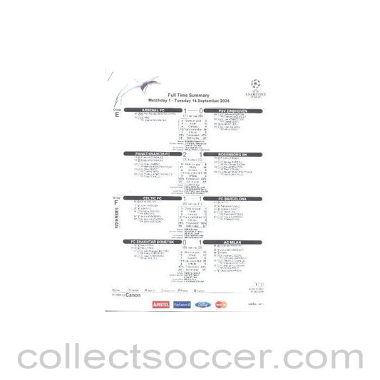 2005 - Arsenal v Chelsea official teamsheet 14/03/2005