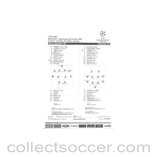1999 - Galatasaray v Chelsea official line-ups 20/10/1999