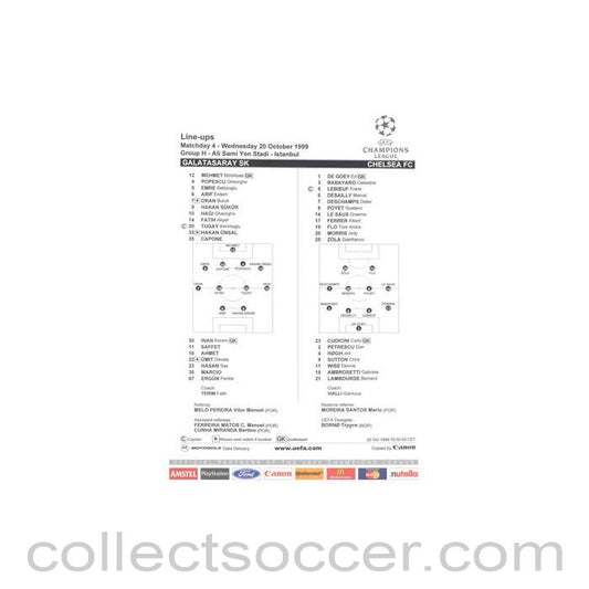1999 - Galatasaray v Chelsea line-ups 20/10/1999 Champions League