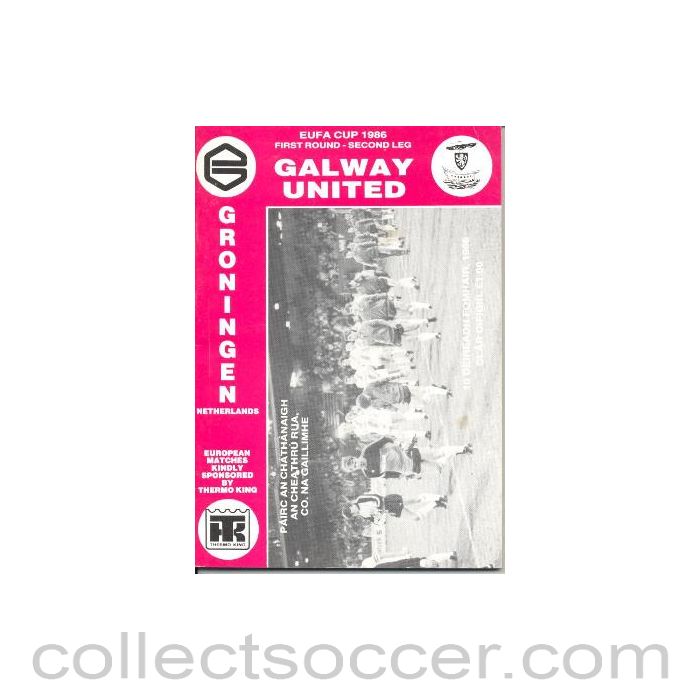 1986 - Galway United v Groningen Netherlands official programme 1986 UEFA Cup