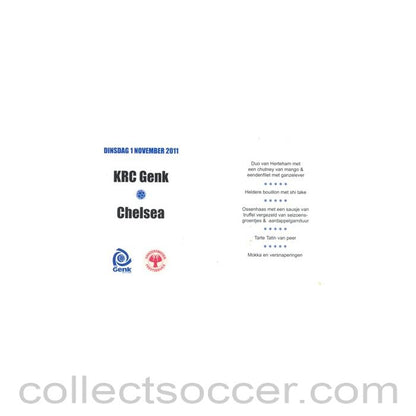 2011 - KRC Genk v Chelsea 01/11/2011 VIP Menu Champions League