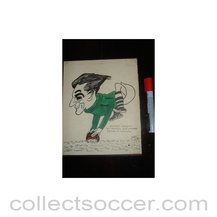 George Swindin - The Arsenal goalkeeper, romping in the snow - Caricature