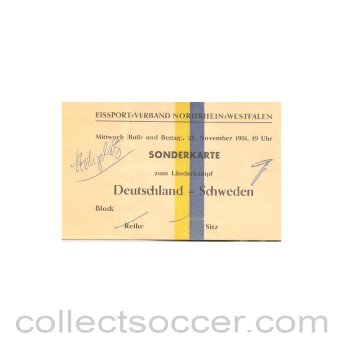 1951 - Germany v Sweden pass 21/11/1951