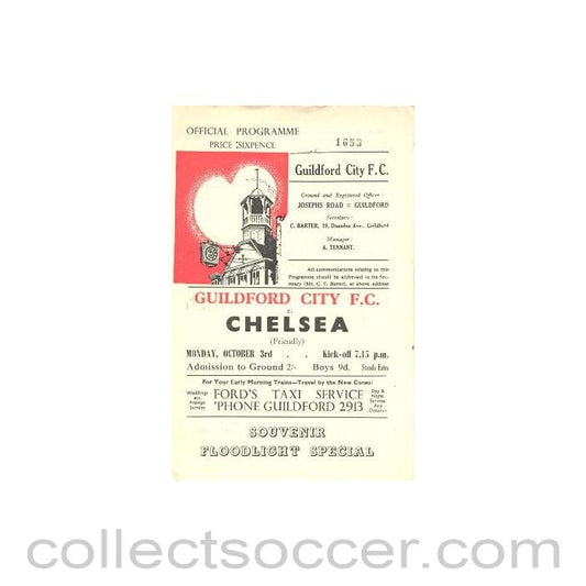 1960 - Guilford v Chelsea official programme 03/10/1960 friendly match