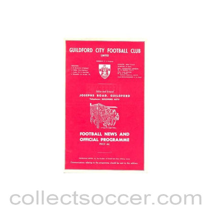 1968 - Guildford City v Wimbledon official programme 24/02/1968