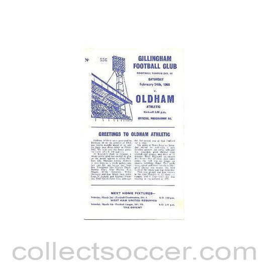1968 - Gillingham v Oldham official programme 24/02/1968