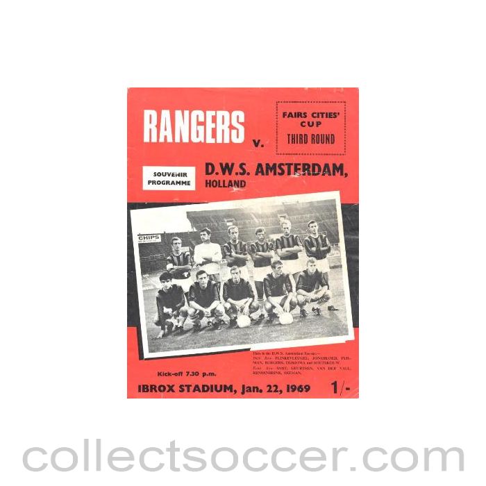 1969 - Glasgow Rangers v Amsterdam official programme 22/01/1969