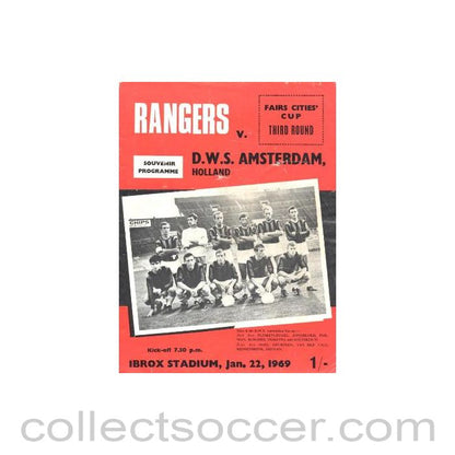 1969 - Glasgow Rangers v Amsterdam official programme 22/01/1969