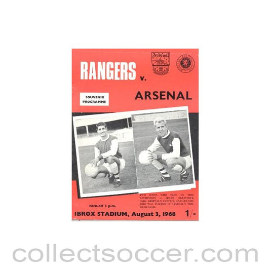 1968 - Glasgow Rangers v Arsenal official programme 03/08/1968