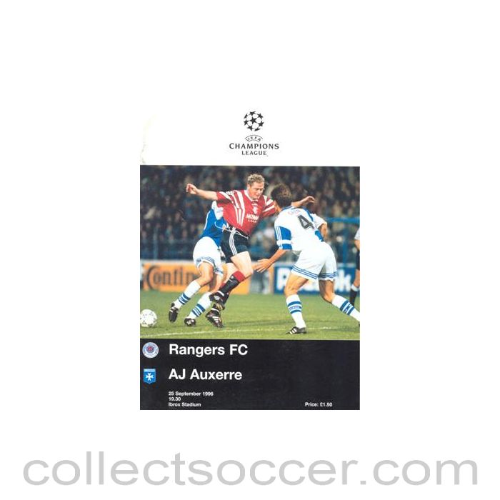 1996 - Glasgow Rangers v Auxerre official programme 25/09/1996 Champions League