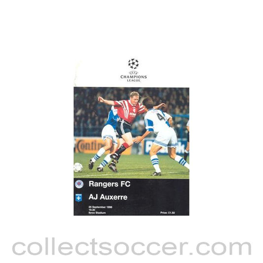 1996 - Glasgow Rangers v Auxerre official programme 25/09/1996 Champions League