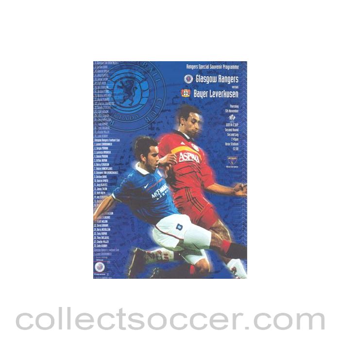 1998 - Glasgow Rangers v Bayer Leverkusen official programme 05/11/1998 UEFA Cup