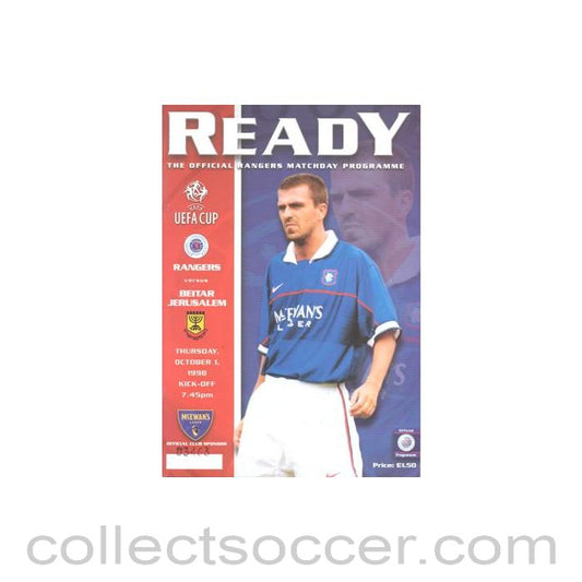 1998 - Glasgow Rangers v Beitar Jerusalem official programme 01/10/1998 UEFA Cup