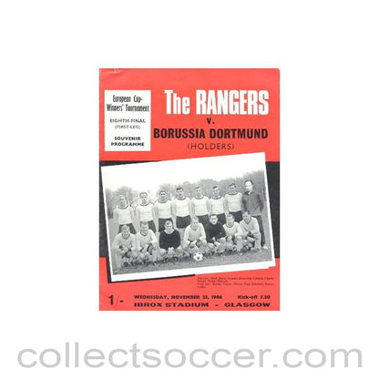 1966 - Glasgow Rangers v Borussia Dortmund official programme 23/11/1966