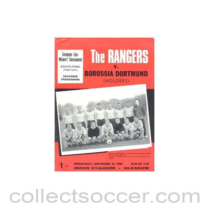 1966 - Glasgow Rangers v Borussia Dortmund official programme 23/11/1966