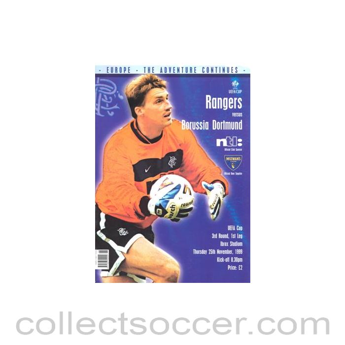 1999 - Glasgow Rangers v Borussia Dortmund official programme 25/11/1999 UEFA Cup