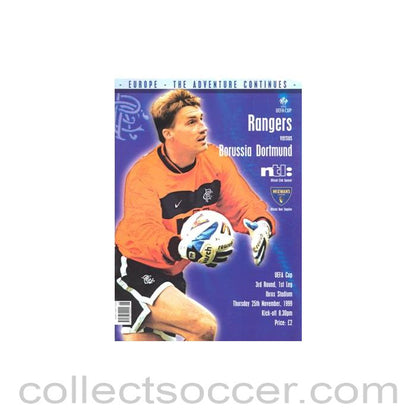 1999 - Glasgow Rangers v Borussia Dortmund official programme 25/11/1999 UEFA Cup