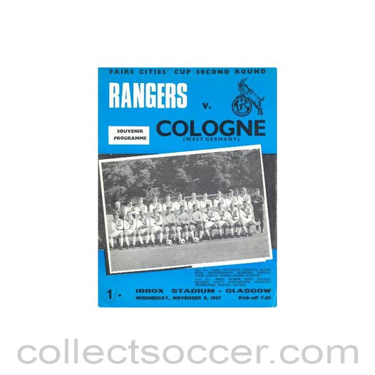 1967 - Glasgow Rangers v Cologne, Germany official programme 08/11/1967