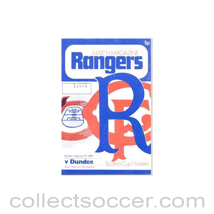 1974 - Glasgow Rangers v Dundee official programme 17/02/1974 Scottish League