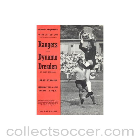 1967 - Glasgow Rangers v Dynamo Dresden, East Germany official programme 04/10/1967 Fairs Cities' Cup
