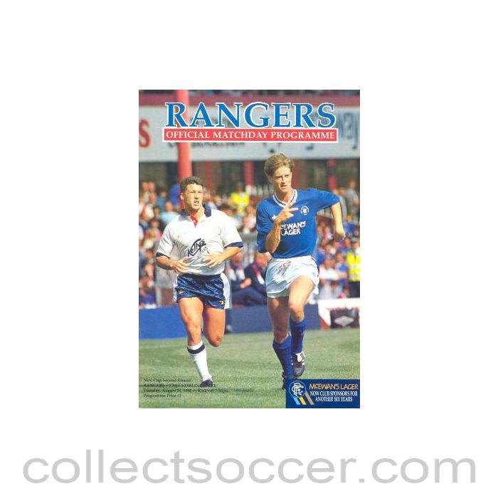 1990 - Glasgow Rangers v East Stirlingshire official programme 21/08/1990 Skol Cup