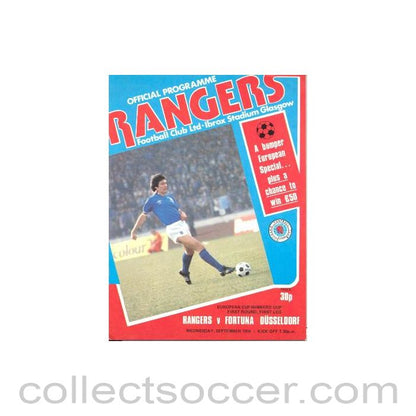 1979 - Glasgow Rangers v Fortuna Dusseldorf official programme 19/09/1979
