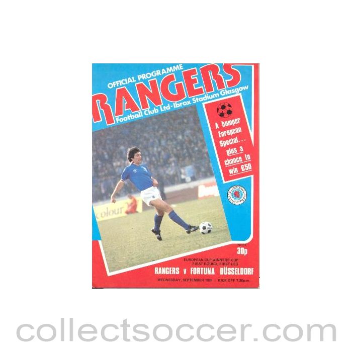 1979 - Glasgow Rangers v Fortuna Dusseldorf official programme 19/09/1979
