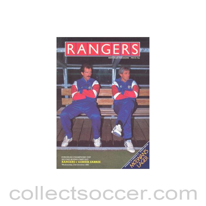 1987 - Glasgow Rangers v Gornik Zabrze official programme 21/10/1987 European Champions Cup