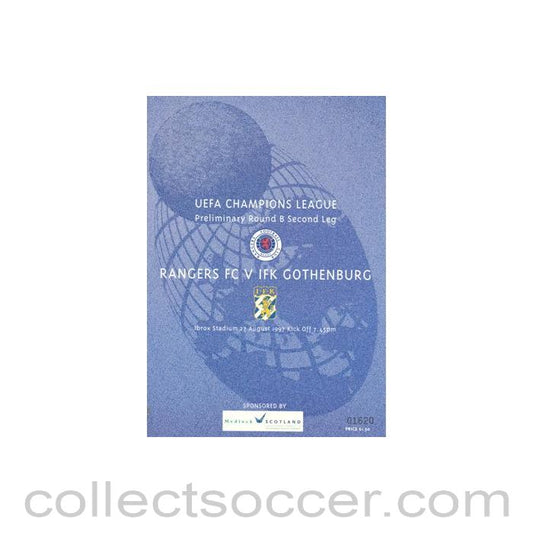 1997 - Glasgow Rangers v Gothenburg official programme 27/08/1997 Champions League
