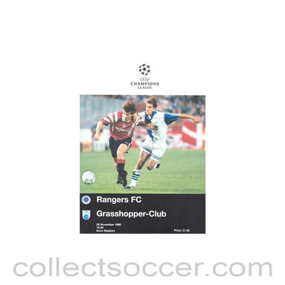 1996 - Glasgow Rangers v Grasshopper official programme 20/11/1996 Champions League