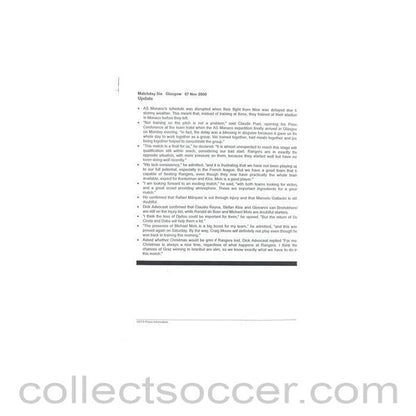 2000 - Glasgow Rangers v Monaco update for the media 07/11/2000 Champions League