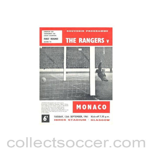 1961 - Glasgow Rangers v Monaco official programme 12/09/1961