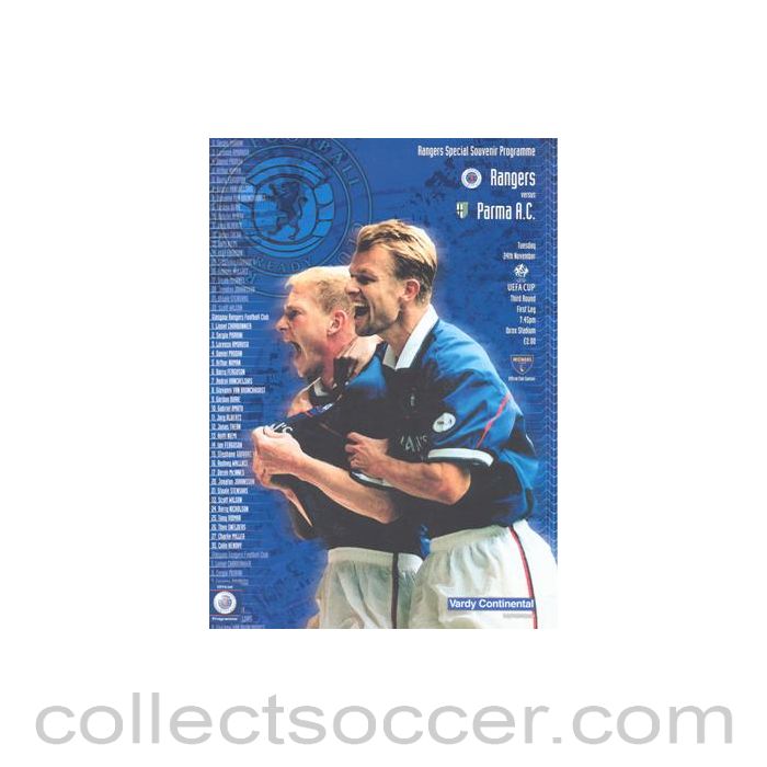 1998 - Glasgow Rangers v Parma official programme 24/11/1998 UEFA Cup