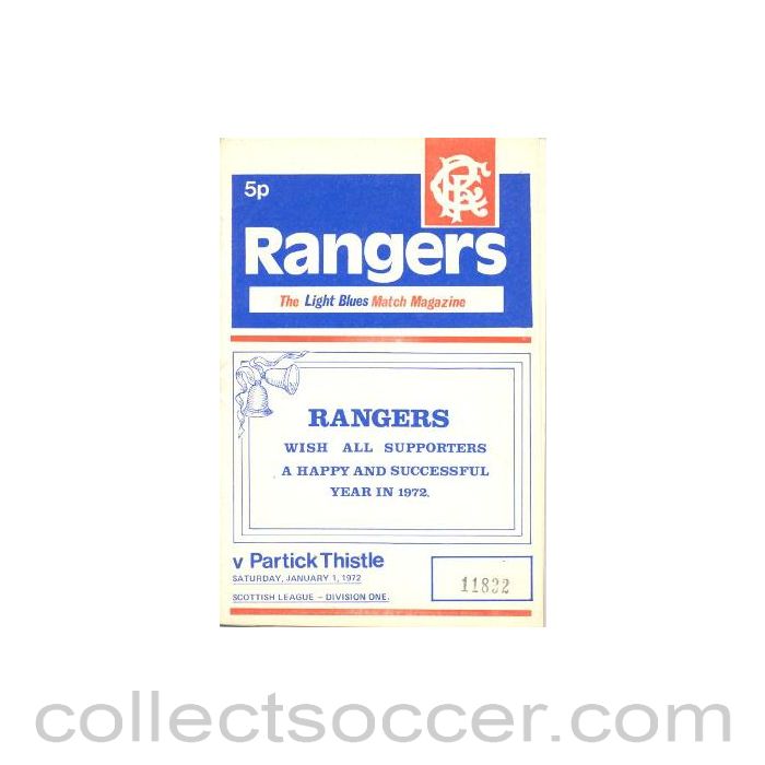 1972 - Glasgow Rangers v Partick Thistle official programme 01/01/1972 Scottish League