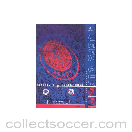 1997 - Glasgow Rangers v Racing Strasbourg official programme 30/09/1997 UEFA Cup